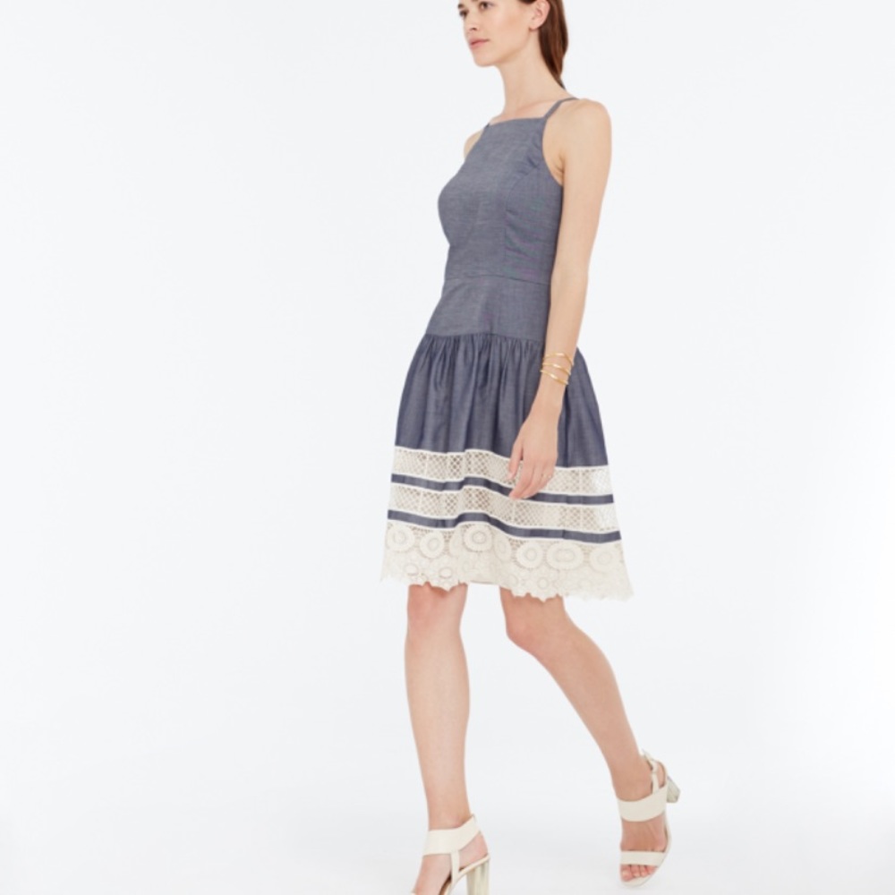 Ann Taylor chambray lace hem dress